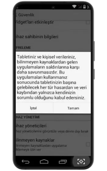 Bilinmeyen kaynaklardan yüklemeye izin verin